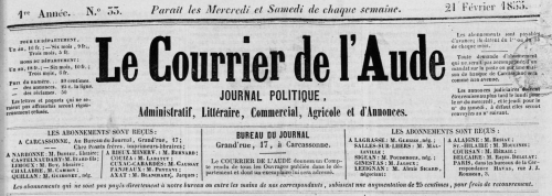 1855 Le Courrier de l'Aude 21 février en-tête.jpg
