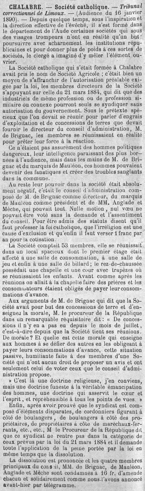 1890 19 janvier Le Rappel de l'Aude Sté catholique jugement.jpg